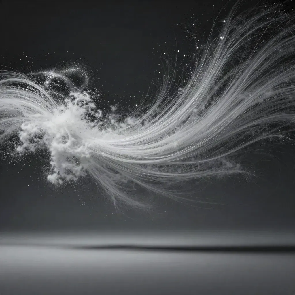 Silver filaments bloom in graphite haze, leaving calm space for headline copy.
